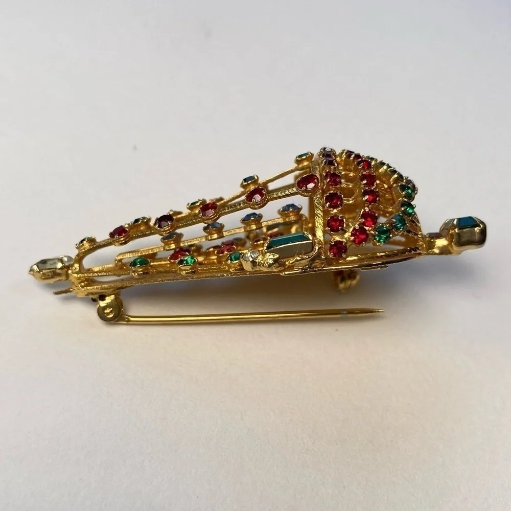 Joseph Warner Chandelier Christmas Tree Brooch w/ Candles and Rhinestones RARE